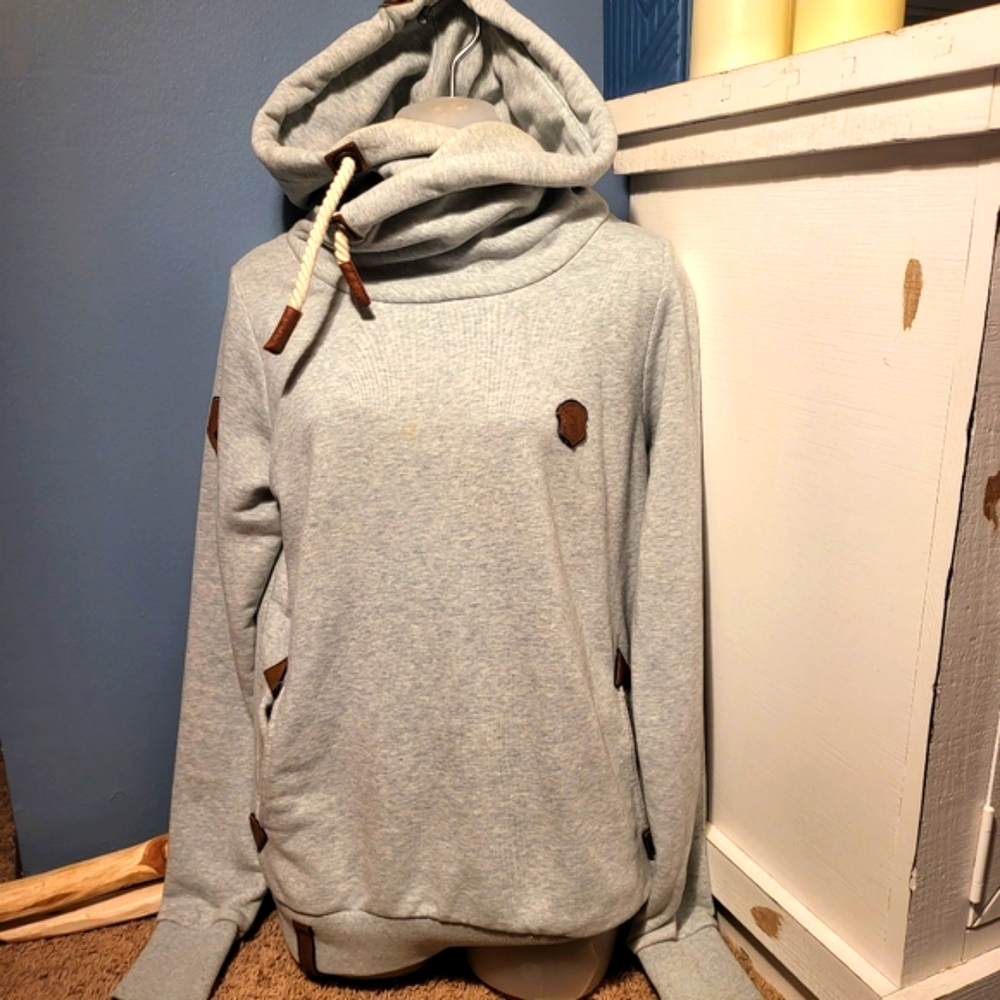 Naketano Darth Cowl Hoodie in Heathered Light Blue Sz Lg